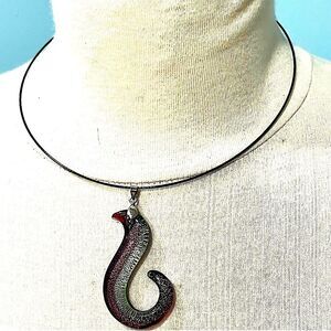 Handmade Hawaiian Fishhook Glass Pendant Necklace Magnetic Clasp